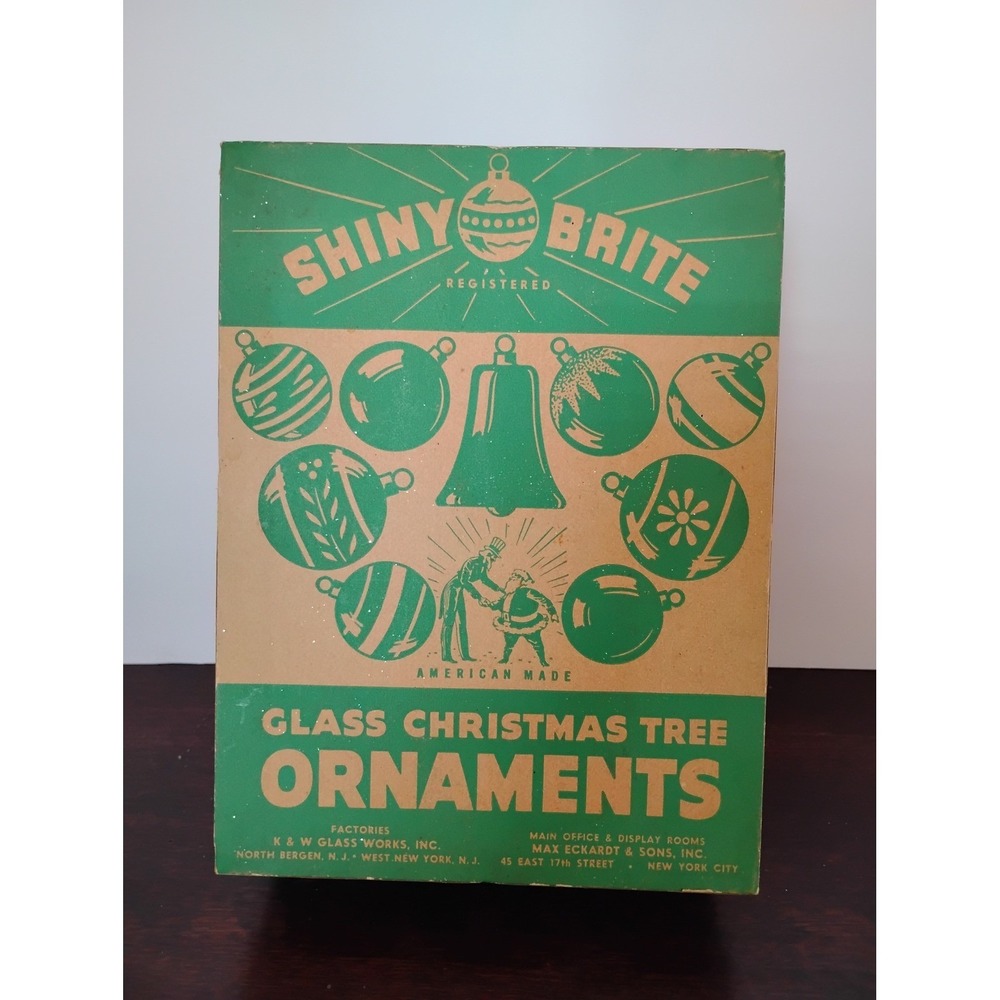 Vintage Shiny Brite Glass Christmas Tree Ornaments Empty Box 1 Dozen Size Green